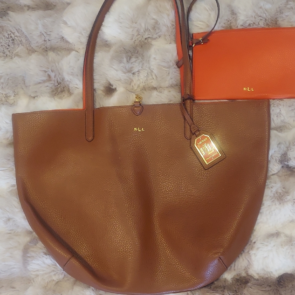 Ralph Lauren Double RL Brown Tote
